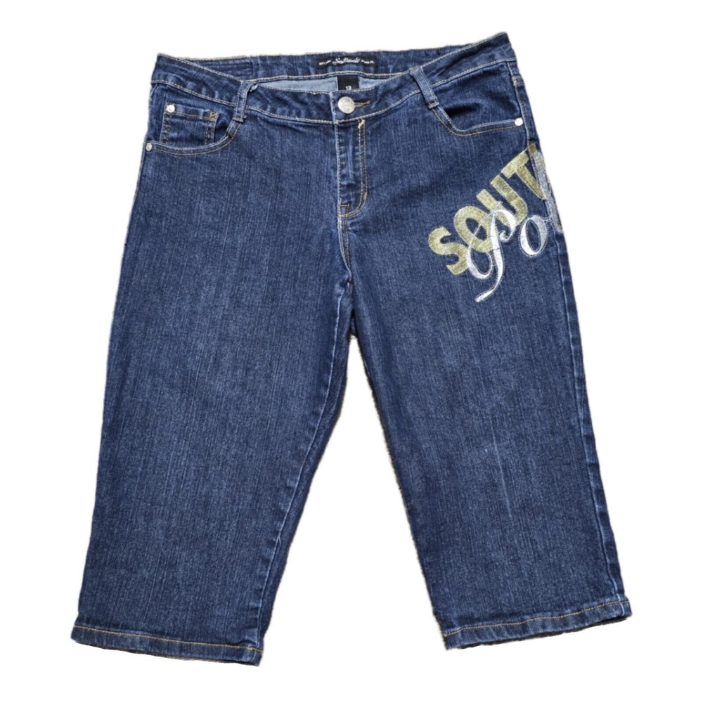VTG Southpole Capri Denim‎ Jean Shorts Spell Out Womens Sz 13
